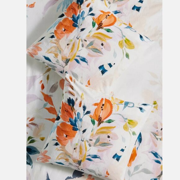 2 Anthropologie Bryony Cotton Slub Printed Euro Sham Pillow Shams Floral 26